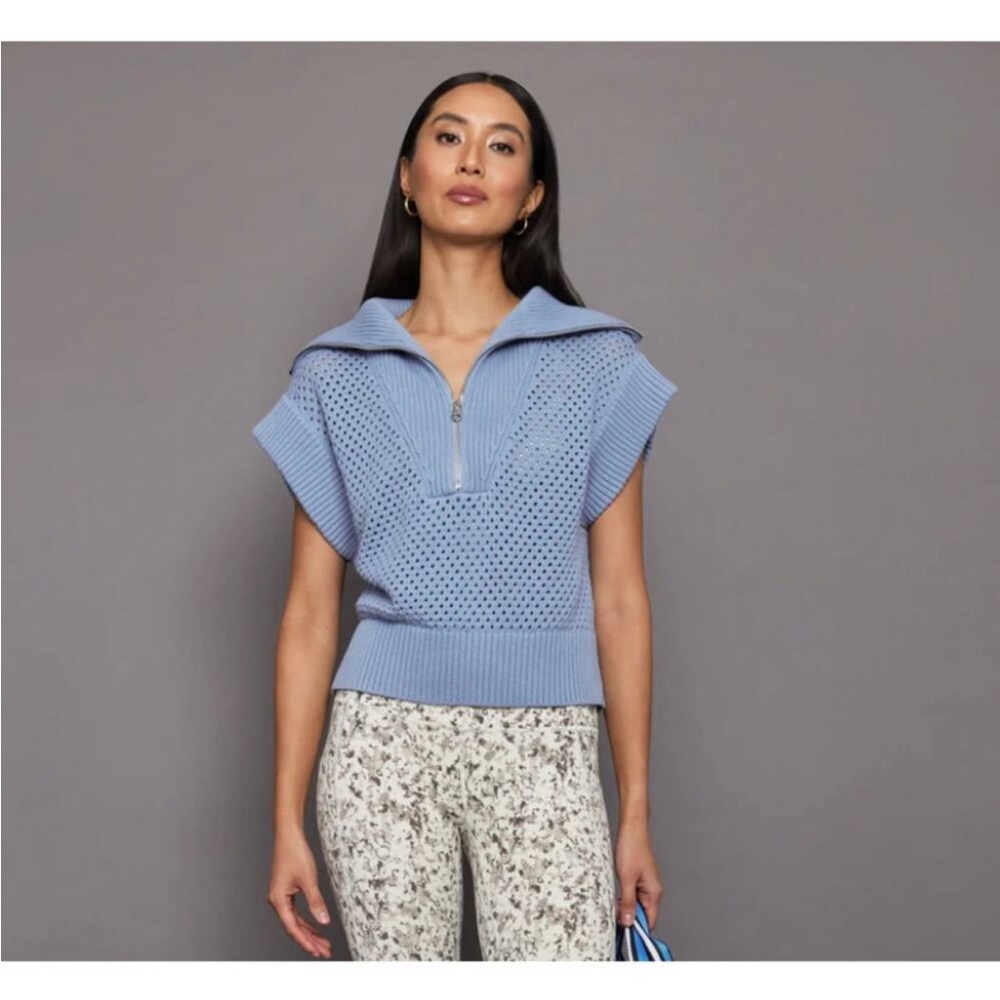 Varley Sky Blue Textured Knit Top